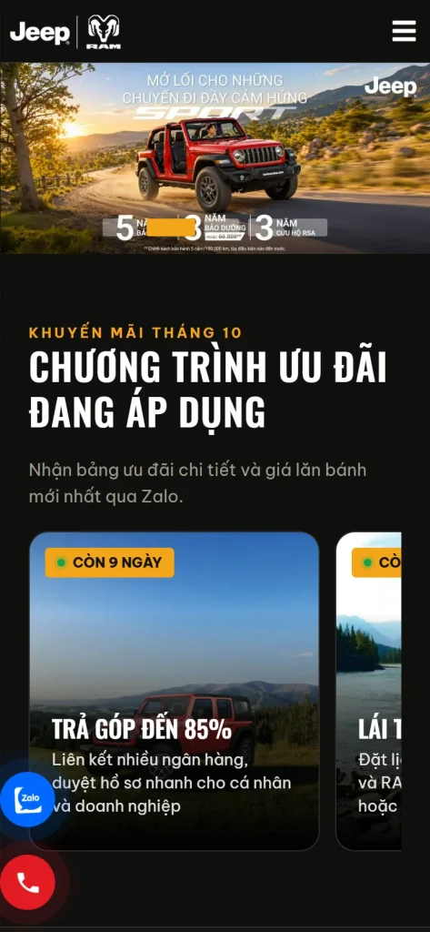 Giao diện mobile duyjeep.com.vn